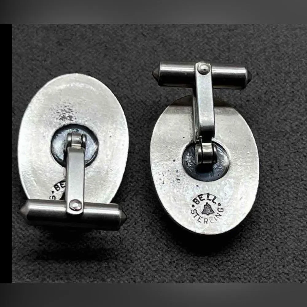 *Sheriff Star* *Western* Oval Turquoise Cabochon Sterling Cufflinks